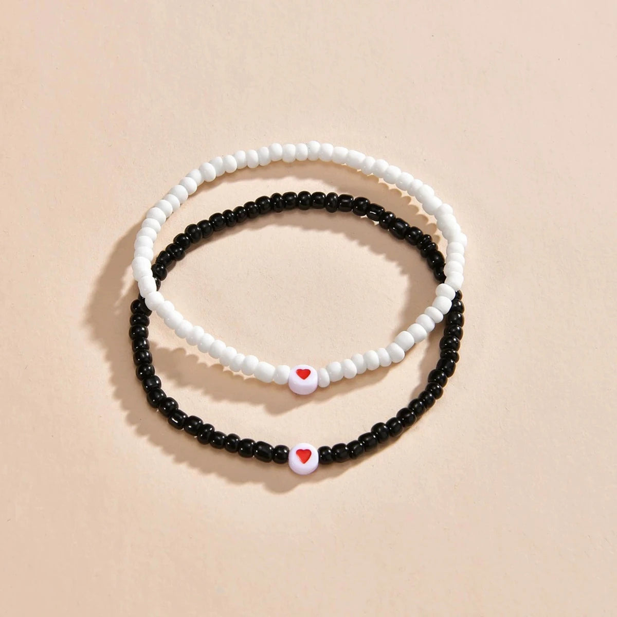 2Pcs Heart Rice Bead Foot Chain Waterproof Wax Thread Double Layer Design Elastic Bead Fashion Design Foot Chain Women's Jewelry