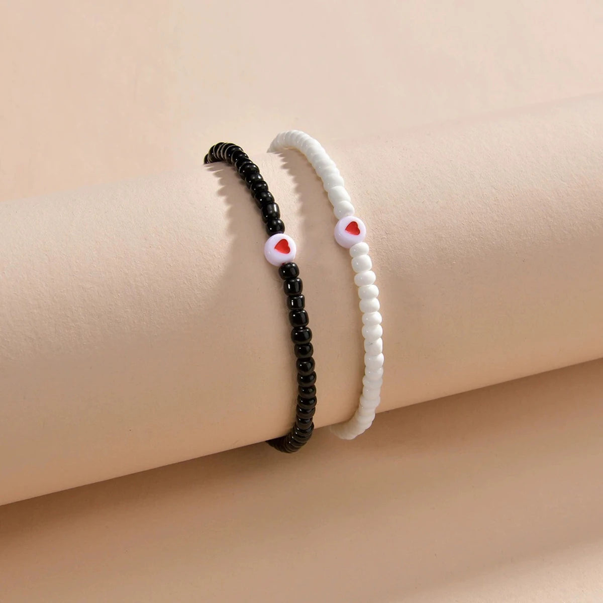 2Pcs Heart Rice Bead Foot Chain Waterproof Wax Thread Double Layer Design Elastic Bead Fashion Design Foot Chain Women's Jewelry