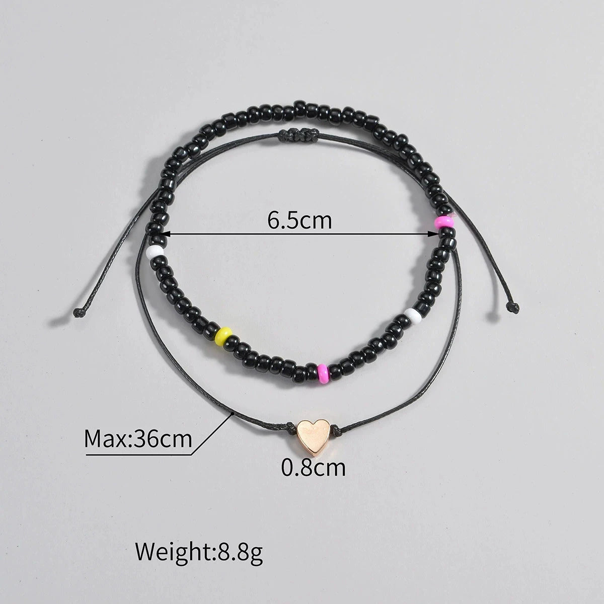 2Pcs Heart Rice Bead Foot Chain Waterproof Wax Thread Double Layer Design Elastic Bead Fashion Design Foot Chain Women's Jewelry