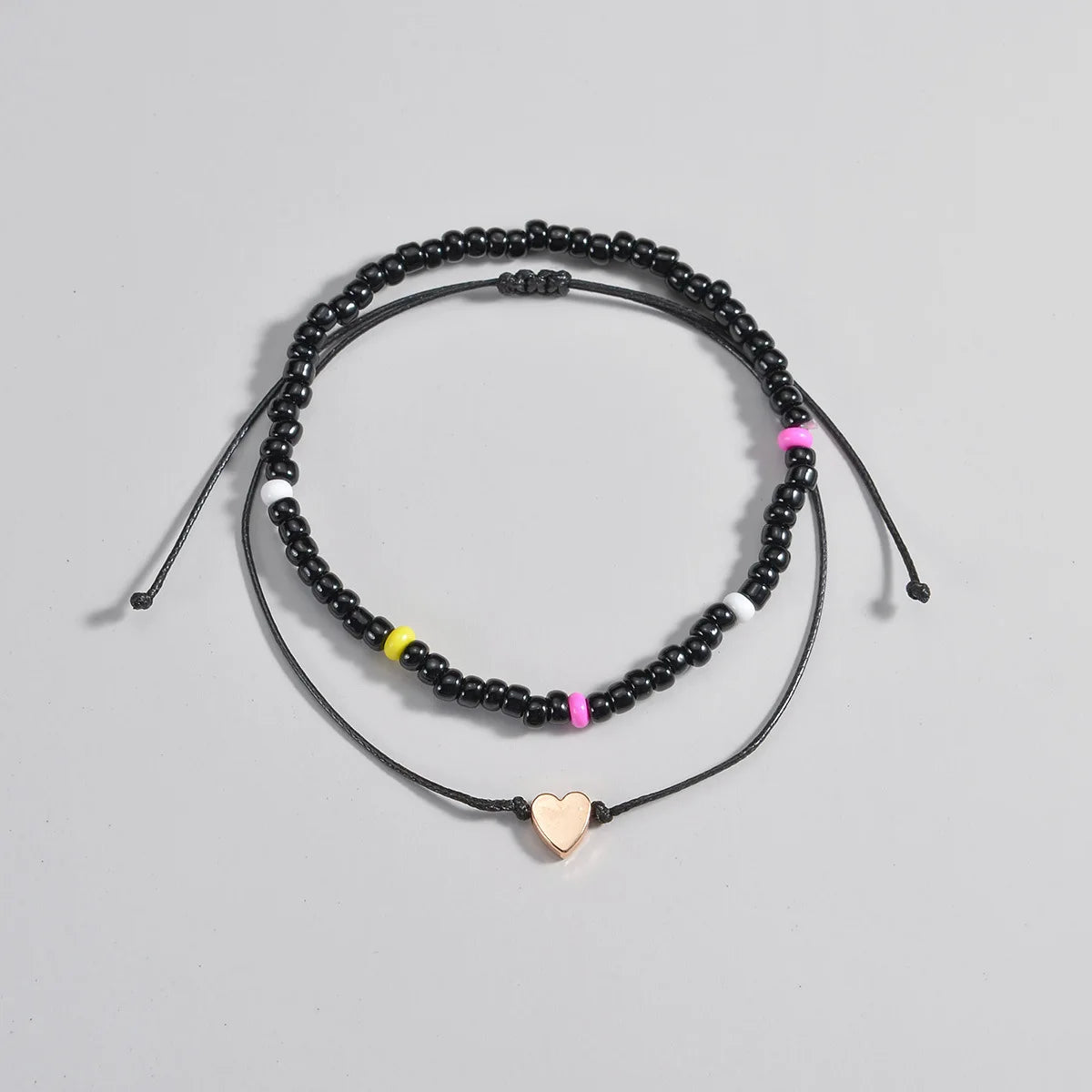 2Pcs Heart Rice Bead Foot Chain Waterproof Wax Thread Double Layer Design Elastic Bead Fashion Design Foot Chain Women's Jewelry